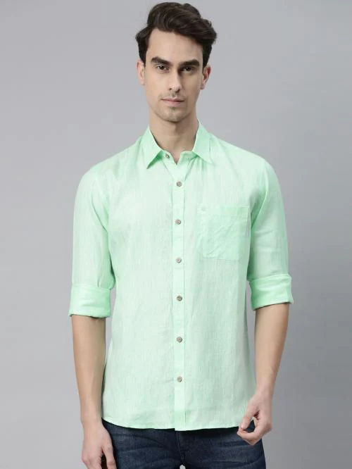 Ecentric Pista Green colour slim fit hemp formal shirt