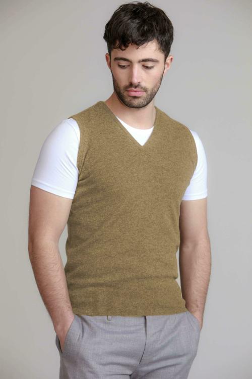 BASE 41 Men Beige Soild Wool Blend Sweater