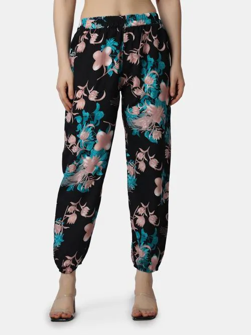 Popwings Casual Multicolor Floral Print Relaxed Fit Joggers for Women | Daily Wear Joggers | Summer Joggers | Gym Wear Joggers | High Rise Joggers