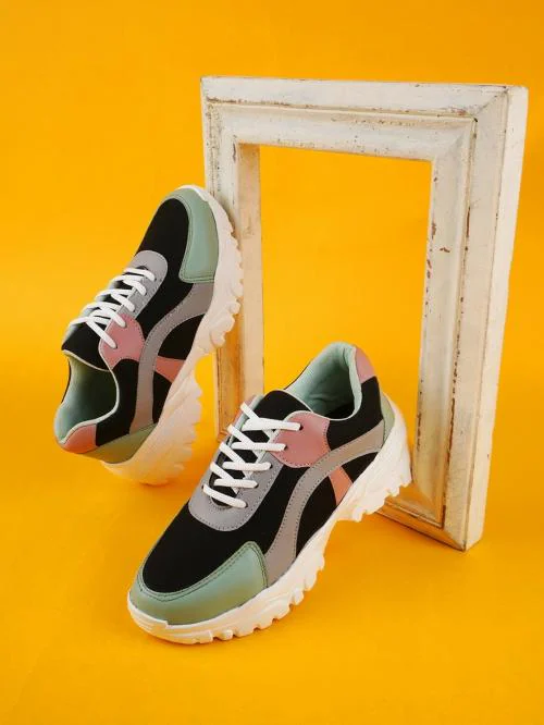 SIMSAN Trendy Fashionable Sneakers for Women's Pack of 1 Black