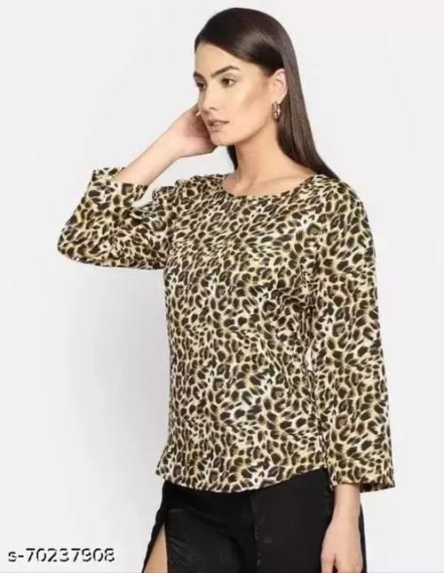 Alibia Trendy Retro Women Brown Crepe Top S & Tunics Size Xs