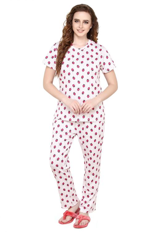 Buy Evolove Women White, Pink Cotton night dress combo set V Neck Short ...