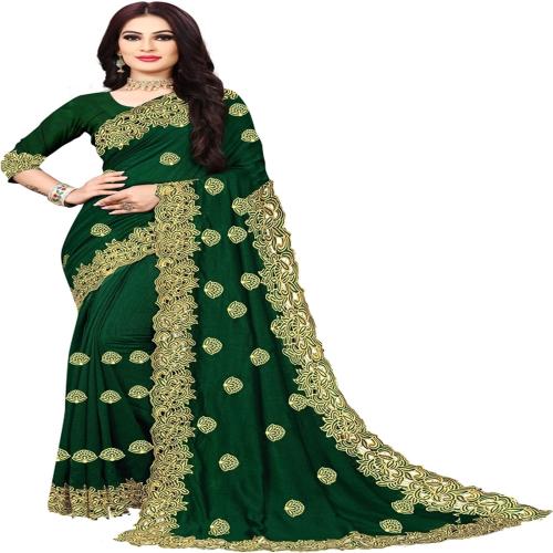 P H V M Embroidered Fashion Art Silk Saree (Green, Gold) - JioMart