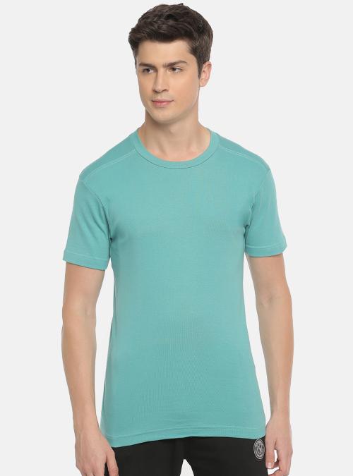 Macroman M Series Men Light Blue Solid Cotton Single Tshirts