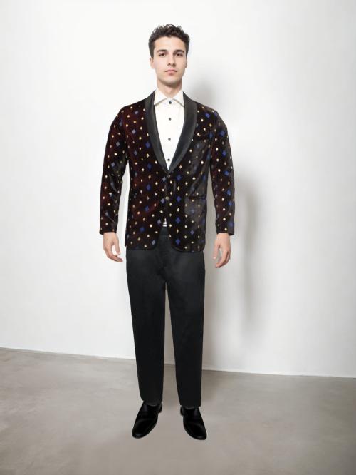 Gem Fashion Studio Dark Maroon Velvet Blazer with Sequin and Zari Detailing