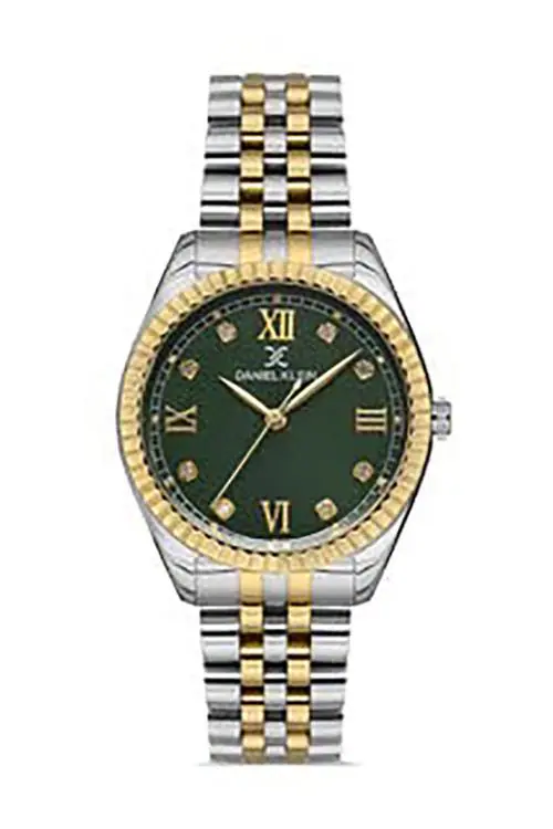 Daniel Klein Analog Green Dial Silver, Gold Strap Watch for Women (DK.1.13221-6)