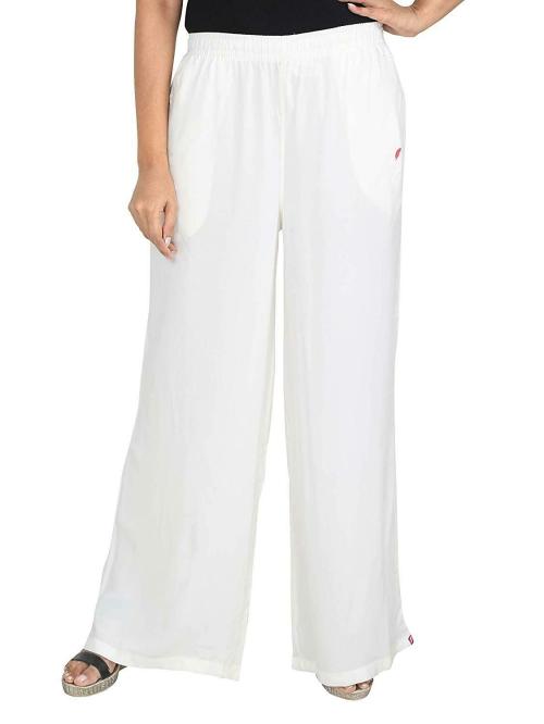 Feather Soft Women Cream Viscose Palazzo Pants (M)