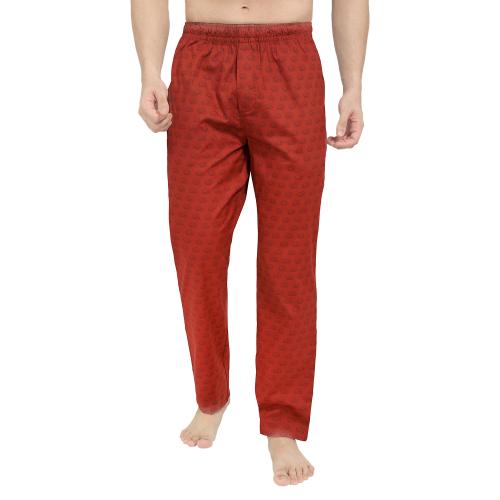The Cotton Company Men's Red Elephant Print 100% Cotton Pajama Lounge Pants (Large)