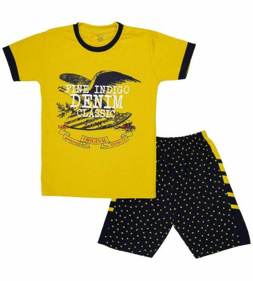 Toodles Boys Yellow Printed Cotton Blend Tshirt Pant (3 - 4 Y)