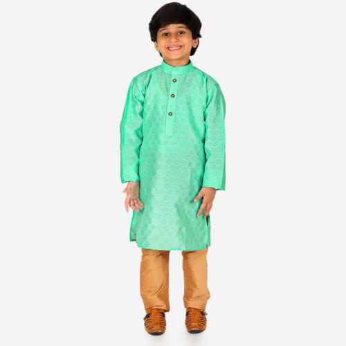 Pro-Ethic Style Developer Ethnic Wear Silk Green Kurta Pajama Set for Kids and Boys