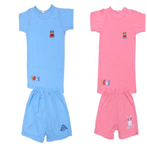 Shivarth Clothing Kids Set T-shirt with Bottom Short Pant New Born Baby T-shirt & Nikkar(Blue Pink)