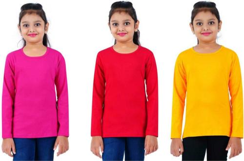 SAN TEE Girls Multicolor Pure Cotton Solid Pack of 3 T-Shirt (14-15 Y)