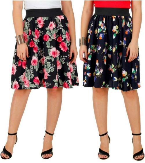 Grace Diva Women Multicolor Printed Polyester Gathered Skirt - 34 (Pack of 2)
