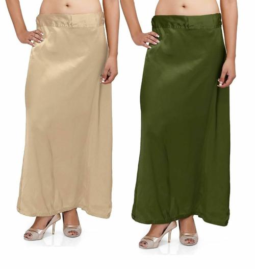 Guddan Beige & Mehndi Satin Petticoat Combo (Free Size)