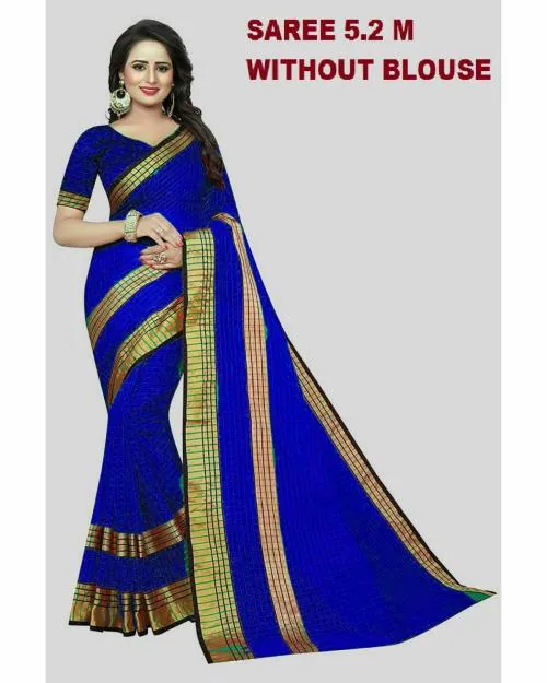 Saadhvi Women's Dark Blue Cotton Silk Woven Saree Without Blouse(5.2M SONAKSHI DARK BLUE, Free Size)