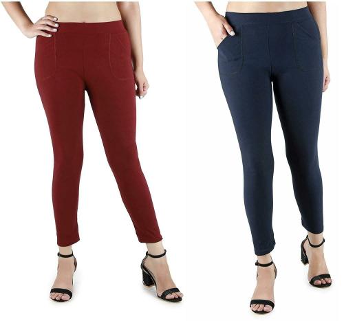 B&B-Buttons & Bows Women Multicolor Lycra Blend Leggings (Pack of 2)