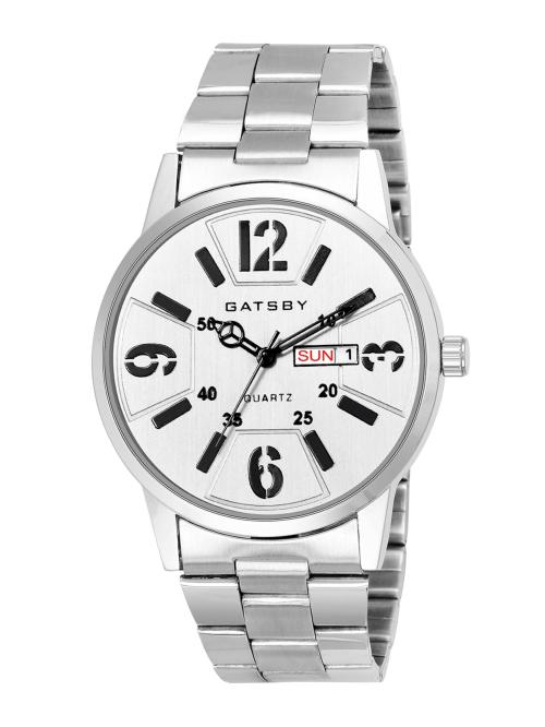 Gatsby Analog White Dial With Silver Strap Watch For Men GTG129