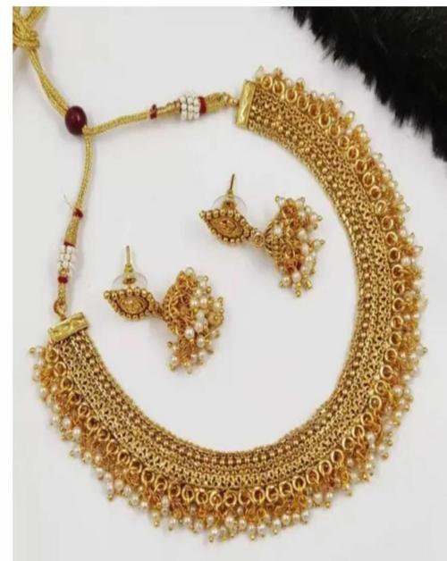 MEVAS Traditional Gold Plated Choker Set For Girls And Women(white)