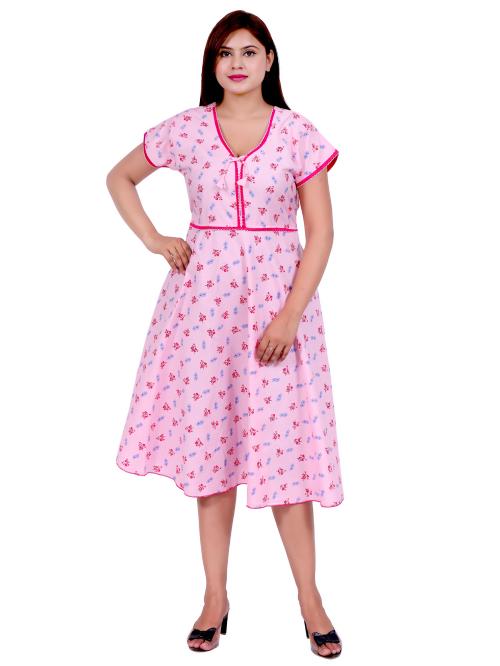 NACNO Girl's-Women's Cotton Frock Short Dress/Midi/Nighty Pink