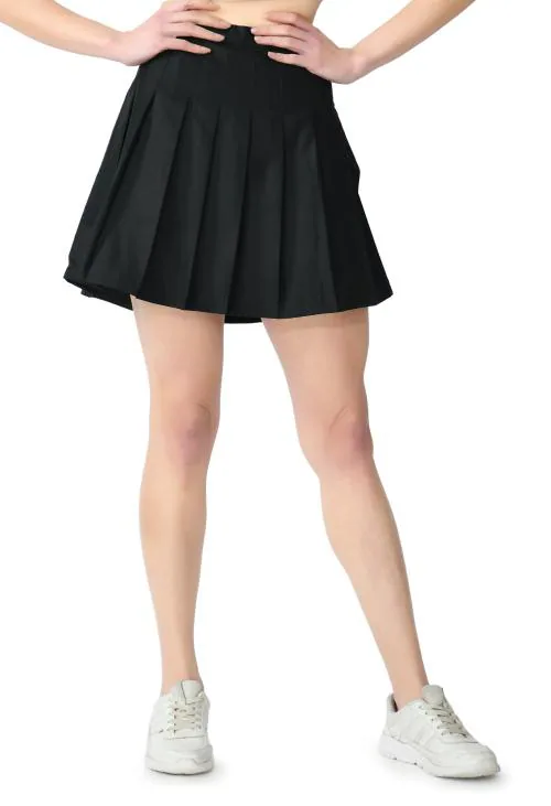 KLART Skirt with attached shorts | Skirt for Women | Pleated Skirt | Tennis Skirt | Mini Skirt | Girls Skirts | Midi Skirt | Short Skirt | Skort (Black - Size 24 Inches /XS)