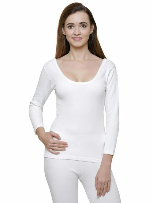 BODYCARE Women White Solid Cotton Blend Thermal Tops