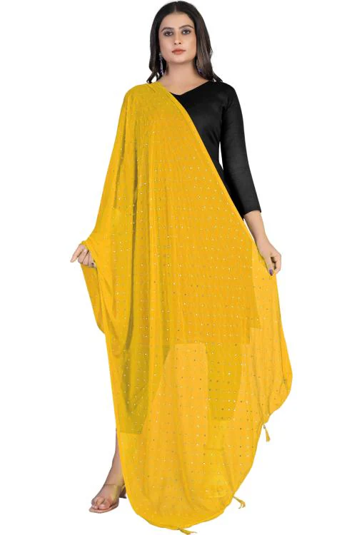 Kemza Women's Printed Soft Chiffon Dupatta (Yellow) Jaipuri Star Print Chunni