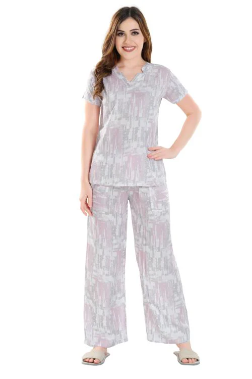 NIGHT VIEW Women's Summer Cotton Printed Plazo Set (Pink)