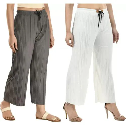 PI World Women's Relaxed Palazzo Trouser Set of 2 - Free Size (28-34