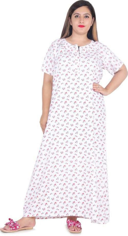 MKF Women White Printed Pure Cotton Nursing Nighty - XXL
