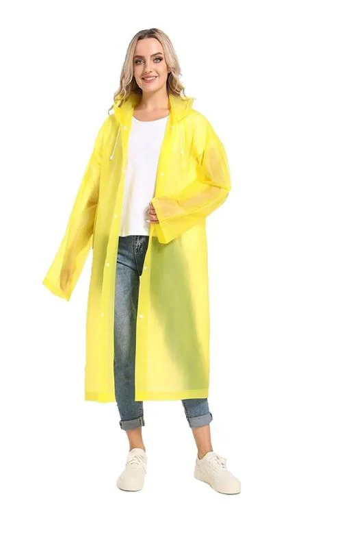 INFISPACE Women's Polyester Long RainCoat Pocho with Adjustable Cap and Yellow Color Raincoat