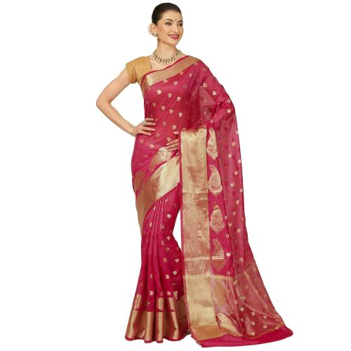 PTIEPLBanarasi Silk Works Women's Pink Monika Cotton Saree