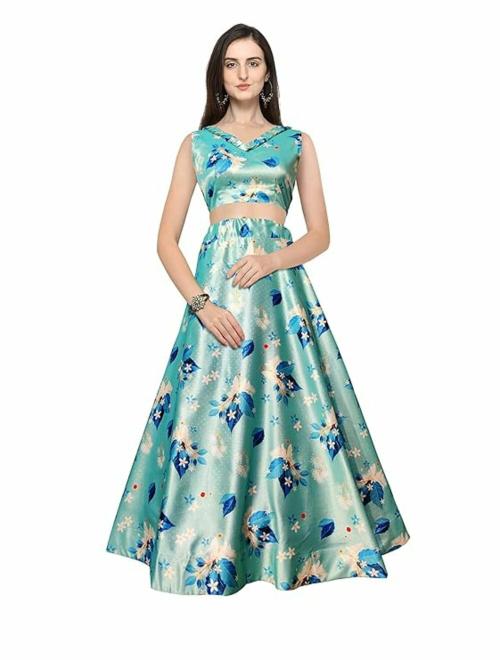 KAIZEN TEXO FAB Women's Satin Semi-stitched Lehenga Choli Set