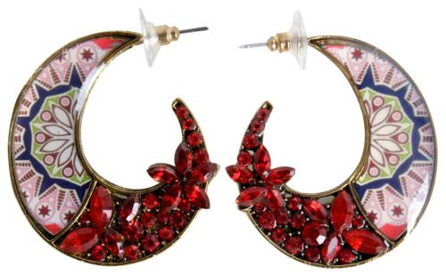 Indian Petals Rhinestone studded Half Moon Design Modern Style Fancy Gold Plated Dangler Earrings for Girls Women, Artificial Fashion Dangler Earrings Jhumka, Red
