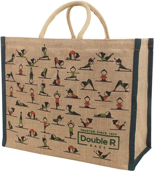 Buy DOUBLE R BAGS Reusable Jute Yoga Print Cloth Shopping Bags with ...