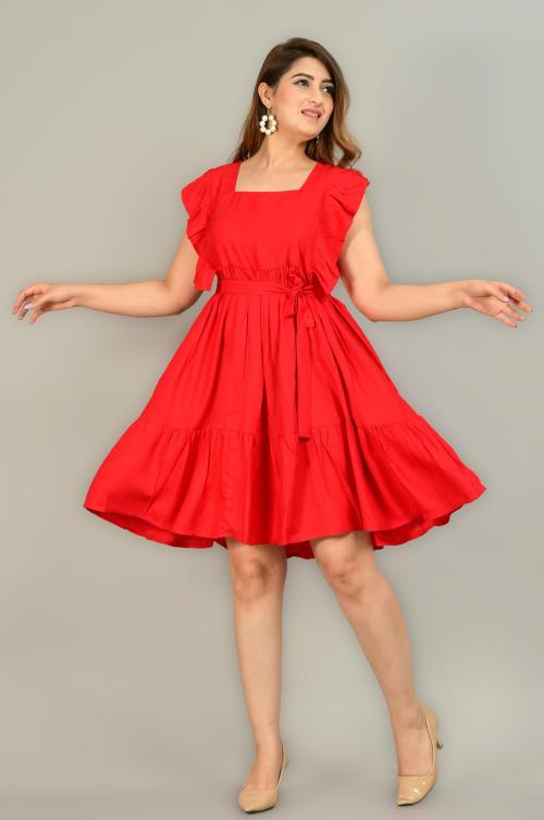 Manojava Women Maroon Viscose Rayon Fit And Flare Dress (L)