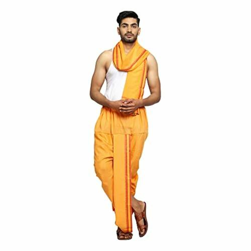 Rameshwaram Fabrics Men Yellow Silk Dhoti and Dupatta