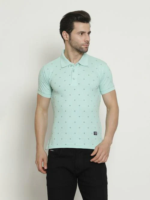 LE3 TON Men Light Blue Printed Pure Cotton Polo T-shirt (XXL) (Pack of 2)