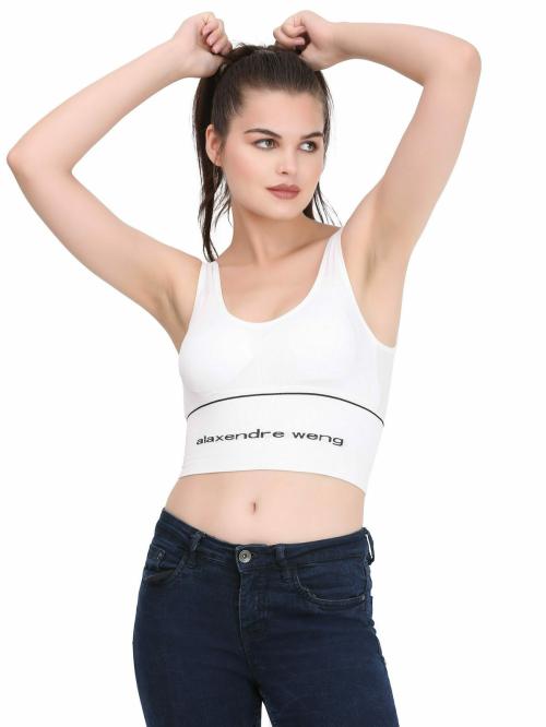 Kritziee Women's Cotton Lightly Padded Non-Wired Sports Bra for Gym, Yoga, Running, Workout (White)