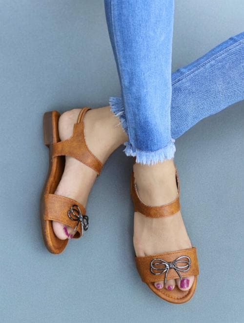 PLAYTOES Women's Flat Heel Sandals with Bow-Tie Straps, Stylish Design, Comfortable, for Summer