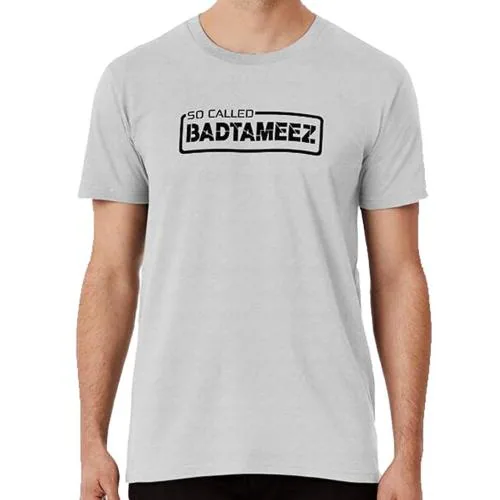 Aranim Light Gray 'Badtameez' Half Sleeve Round Neck Funny Hindi Quote and Graphic Printed Funny Slogan T Shirt for Men and Women