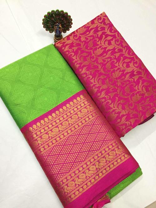 lyunica Light Green Self Design Silk Blend Saree With Blouse Piece
