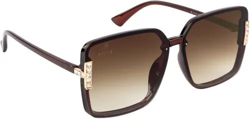 AISLIN UV Protected Rim-Less Butterfly/Square Sunglasses for Women Stylish - (Brown Lens | Brown-Gold Frame | Large Size)