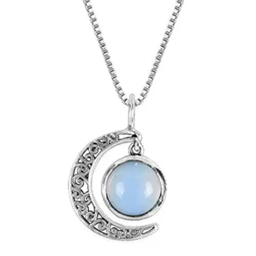 Giva Sterling Silver Oxidised Moonstone Crescent Pendant With Box Chain For Women