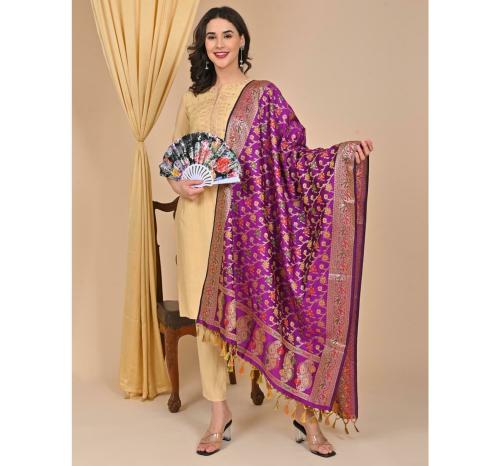 Banarasi Silks Made in Banaras Fancy Woven Meenakari Dupatta (Purple)