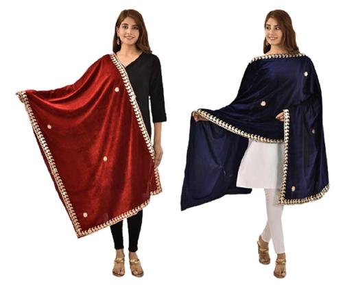 PK HUB Women Maroon and Navy Blue Velvet Dupatta (pack of 2)