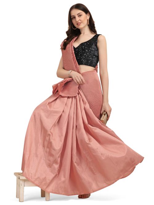 Ethnic Junction Women's Crush Plated Satin Silk Saree With Blouse Piece