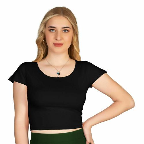 Ad2Cart Women Black Cotton Va5001 Scoop Neck Crop Top (Xs)