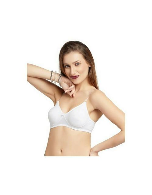 DAISY DEE Women's Cotton Non-Padded Wireless Full Coverage with Detachable & Transparent Straps Seamless Everyday T-Shirt Bra - (White, 38B)