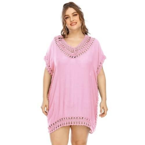 Plus Curvves Plus Size Beachwear Cover Up Pink - 4XL