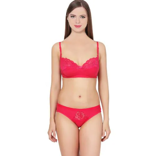Women's Hosiery Bra and Panty Set (Color-Pink,Size
